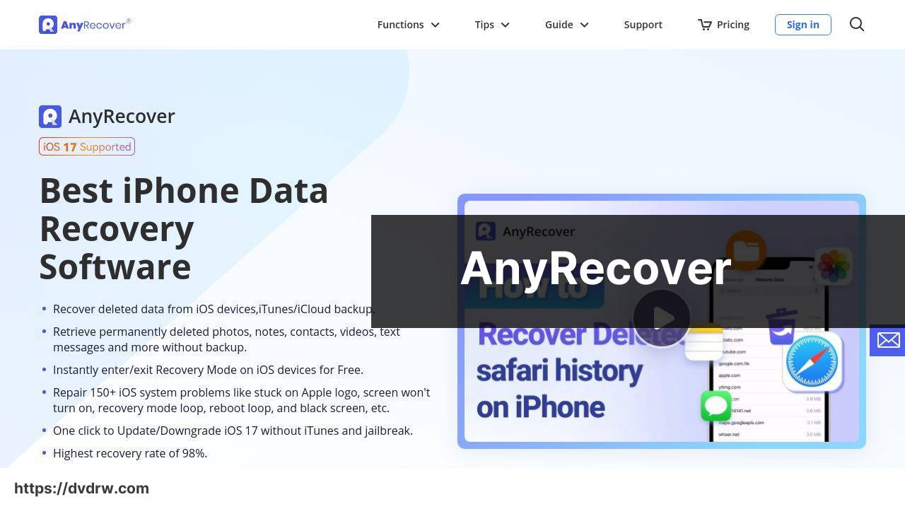 https://www.anyrecover.com/iphone-data-recovery/ screenshot